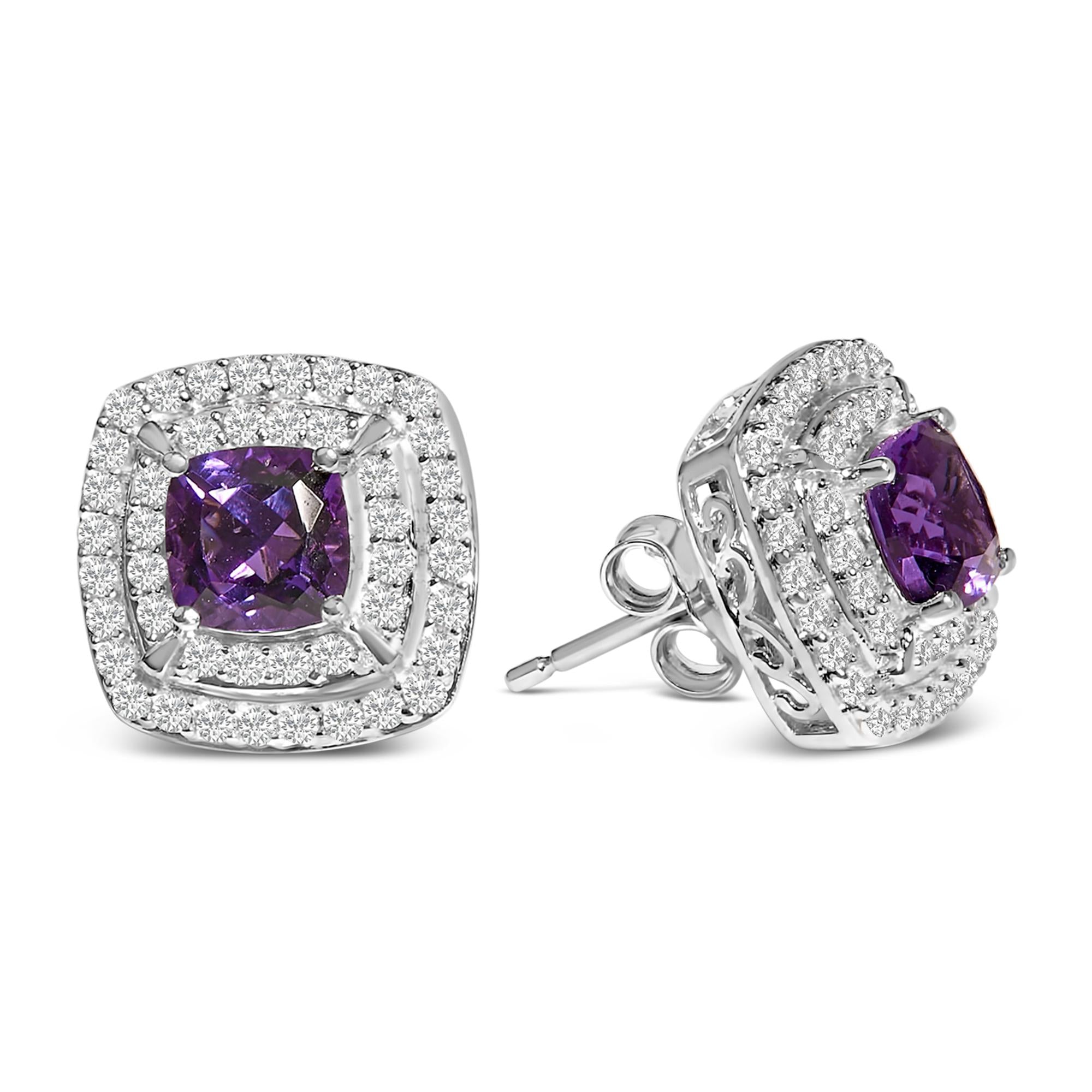 .925 Sterling Silver Created Purple Amethyst and White Sapphire Halo Pendant Earring Set