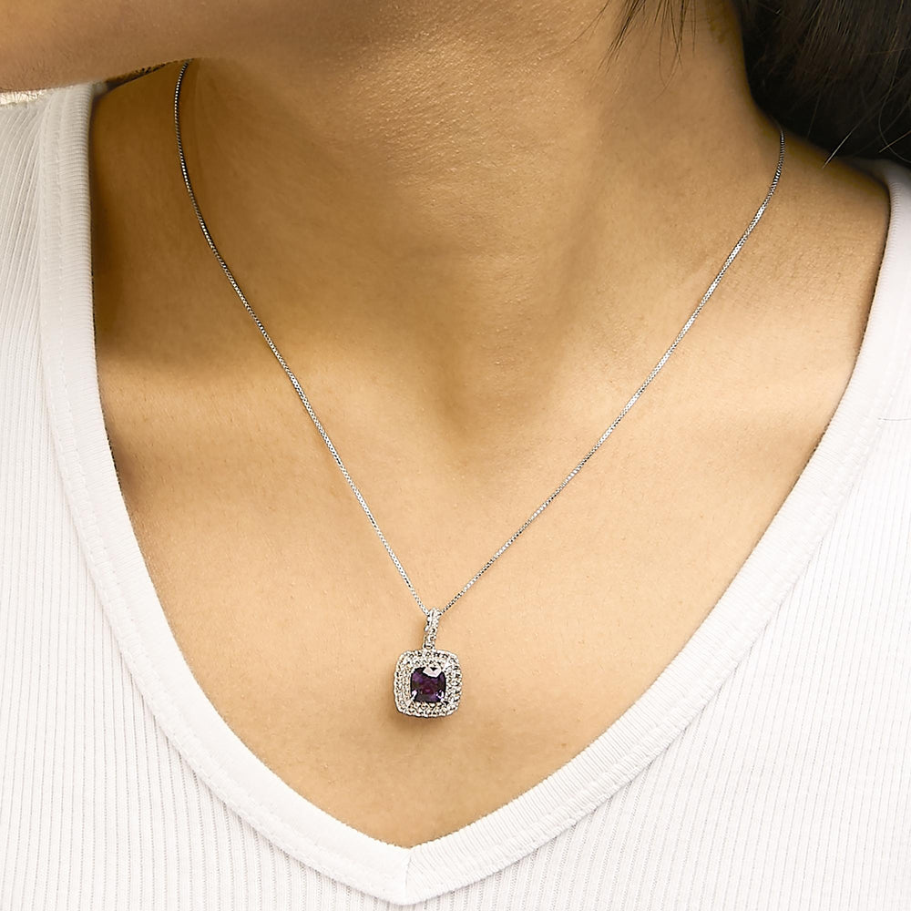 .925 Sterling Silver Created Purple Amethyst and White Sapphire Halo Pendant Earring Set
