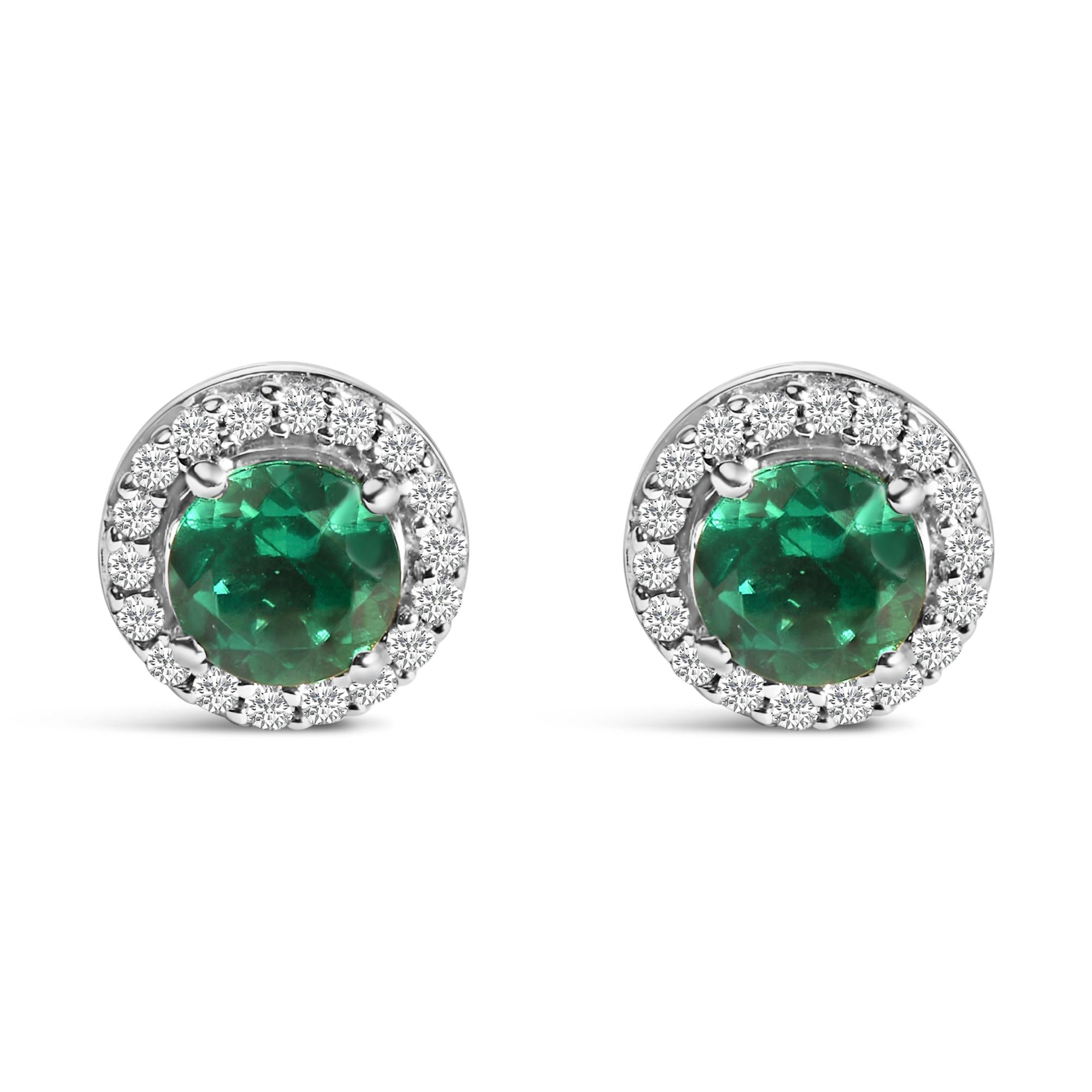 .925 Sterling Silver with Created Green  Emerald and White Sapphire Halo Stud Earring