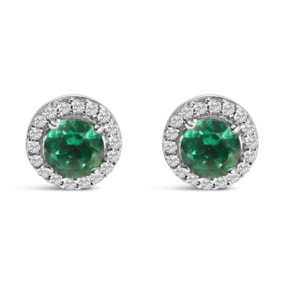 .925 Sterling Silver with Created Green  Emerald and White Sapphire Halo Stud Earring
