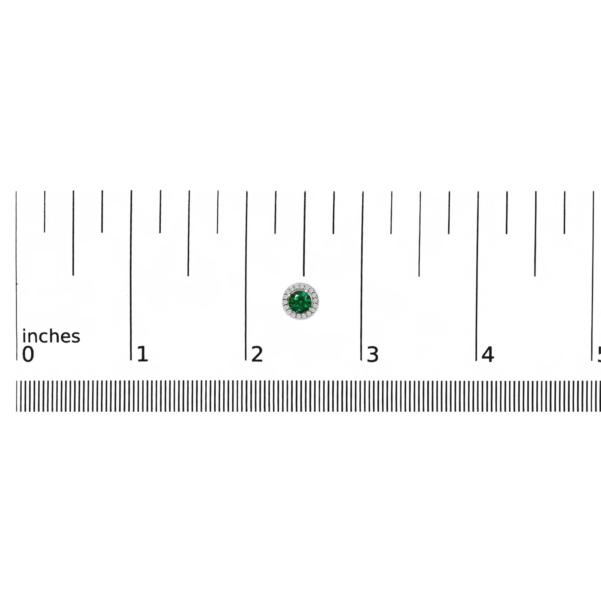 .925 Sterling Silver with Created Green  Emerald and White Sapphire Halo Stud Earring