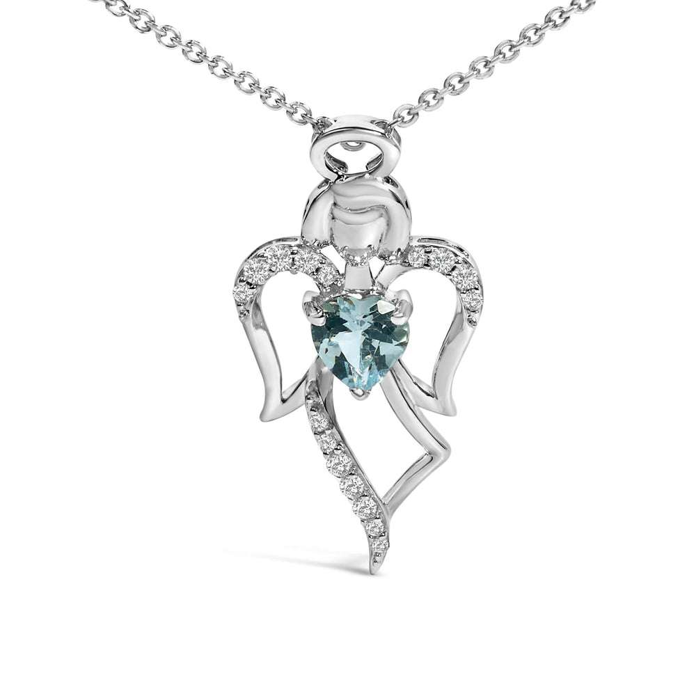 .925 Sterling Silver Created Blue Topaz Angel Pendant Necklace