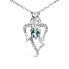 .925 Sterling Silver Created Blue Topaz Angel Pendant Necklace