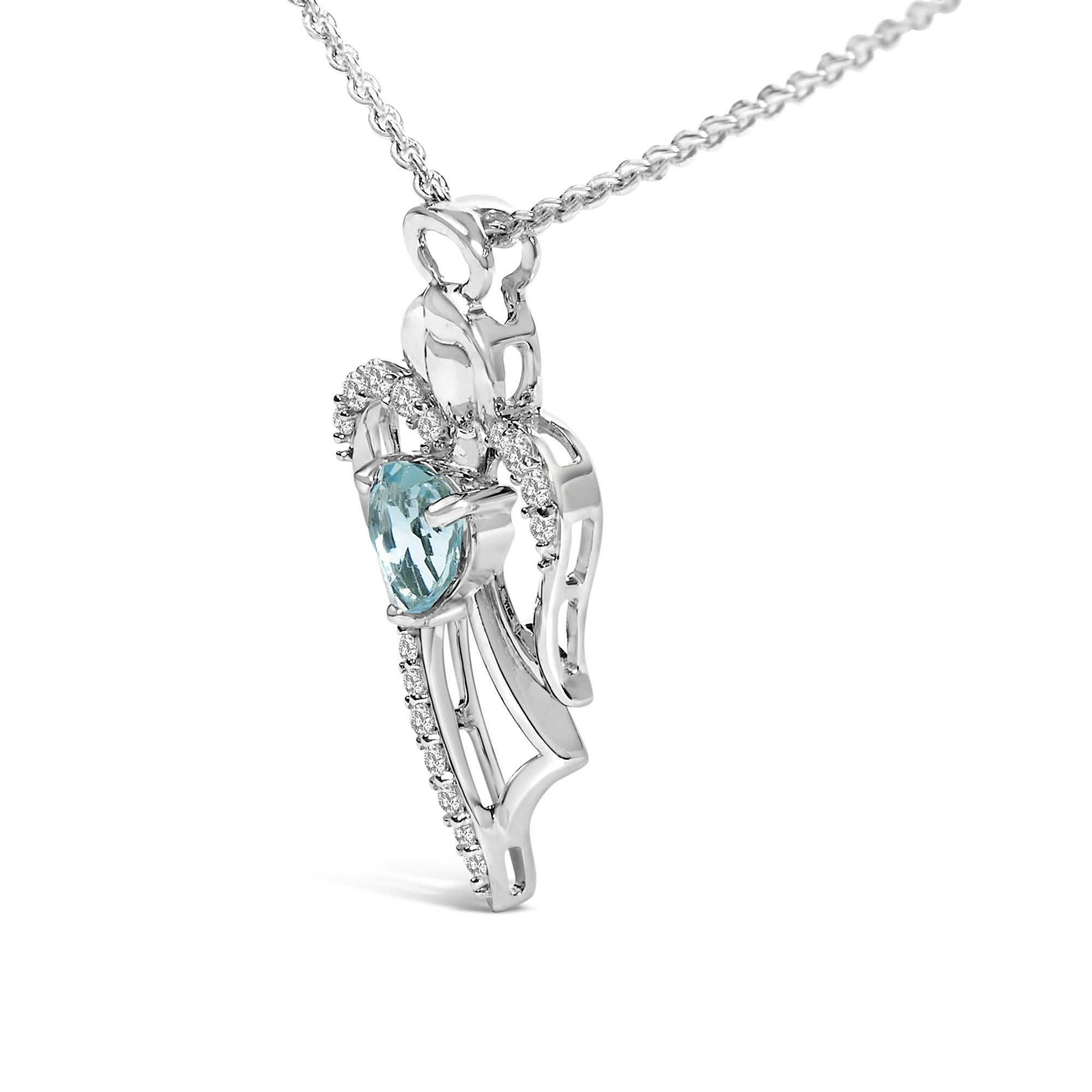 .925 Sterling Silver Created Blue Topaz Angel Pendant Necklace