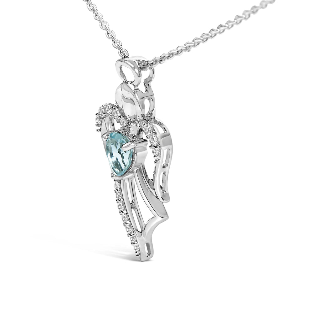 .925 Sterling Silver Created Blue Topaz Angel Pendant Necklace