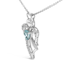 .925 Sterling Silver Created Blue Topaz Angel Pendant Necklace