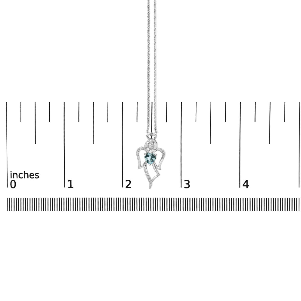 .925 Sterling Silver Created Blue Topaz Angel Pendant Necklace