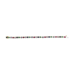 14K Yellow Gold Multi-Gemstone  and Diamond Halo Rainbow Tennis Bracelet