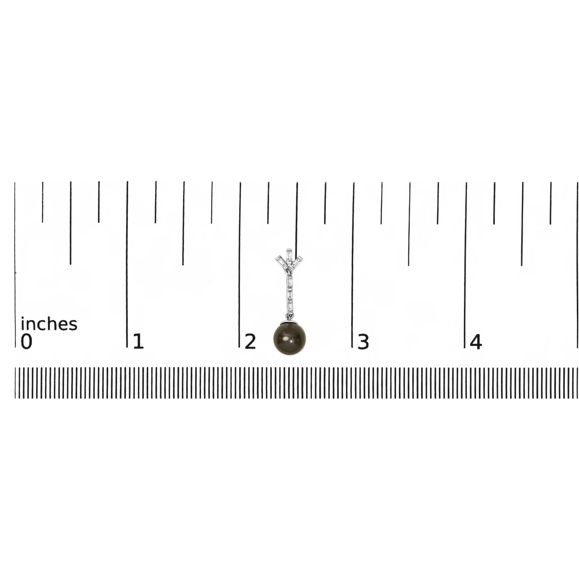 .925 Sterling silver 7MM Cultured Black Pearl and White sapphire Drop and Dangle Earring
