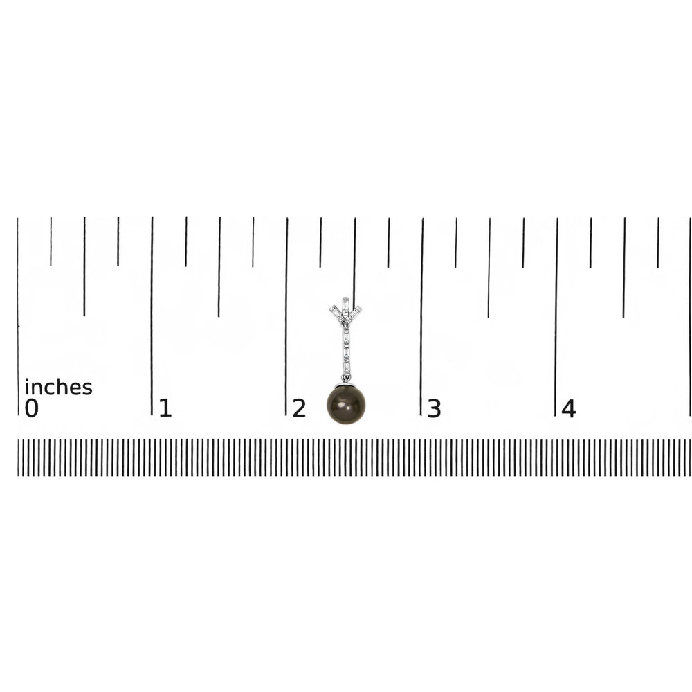 .925 Sterling silver 7MM Cultured Black Pearl and White sapphire Drop and Dangle Earring
