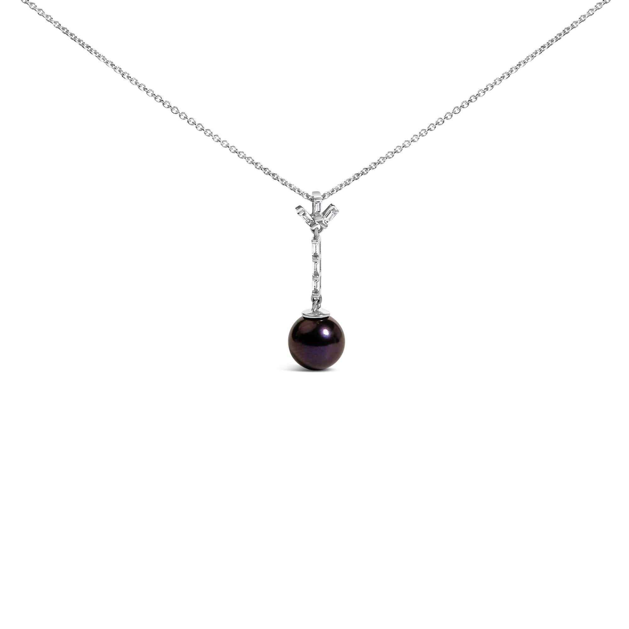 .925 Sterling Silver 8mm Black Pearl and Created White Sapphire Pendant Pendant Necklace