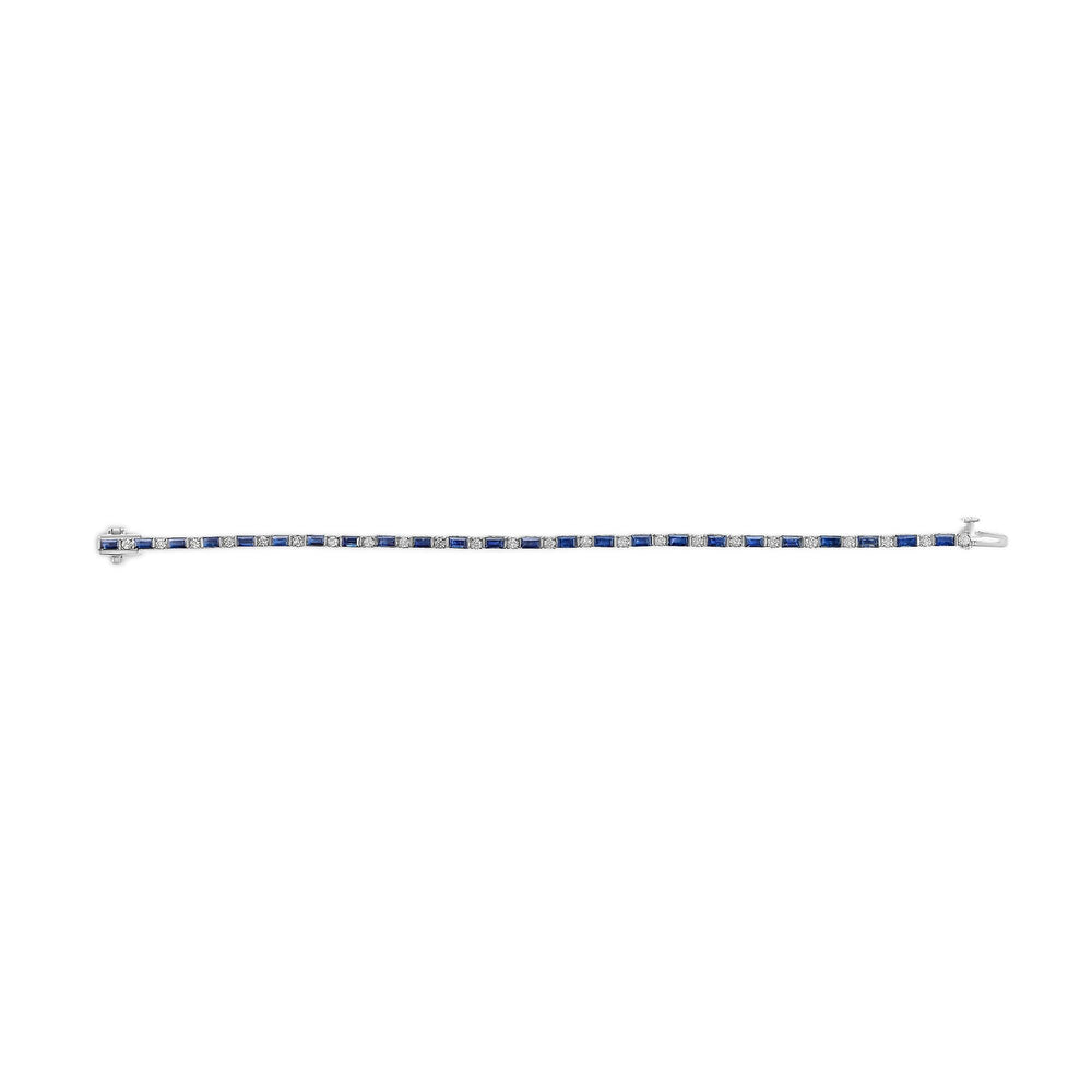 14K White Gold 1 1/10 Cttw Diamond and Blue Sapphire Alternating Link Tennis Bracelet (I-J Color, SI2-I1 Clarity) - 7" Inches