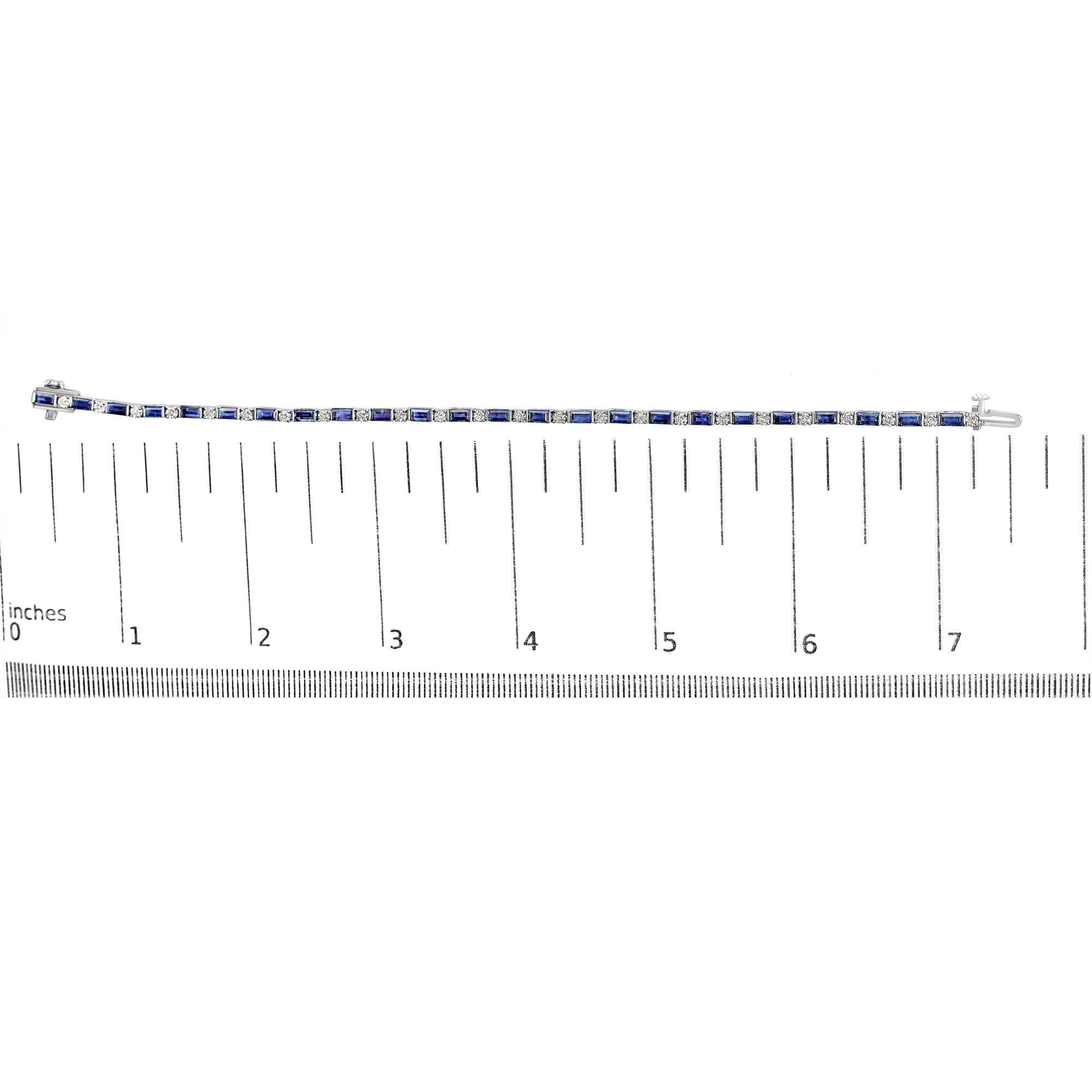 14K White Gold 1 1/10 Cttw Diamond and Blue Sapphire Alternating Link Tennis Bracelet (I-J Color, SI2-I1 Clarity) - 7" Inches