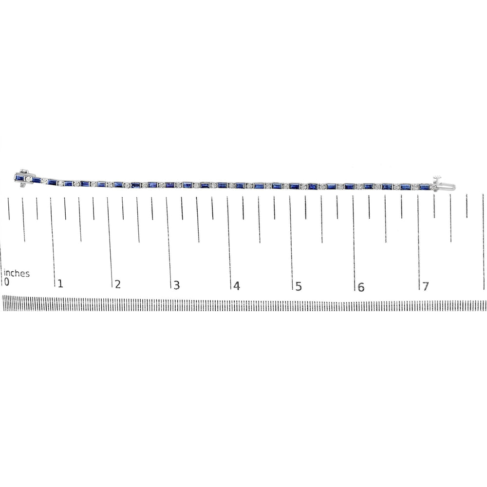 14K White Gold 1 1/10 Cttw Diamond and Blue Sapphire Alternating Link Tennis Bracelet (I-J Color, SI2-I1 Clarity) - 7" Inches