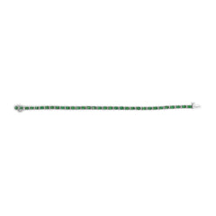 14K White Gold Alternating Oval Green Emerald and Diamond Tennis Bracelet