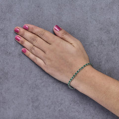 14K White Gold Alternating Oval Green Emerald and Diamond Tennis Bracelet