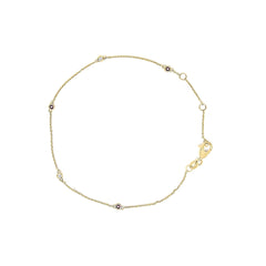 14K Yellow Gold Alternating Red Ruby and White Diamond Bezel Station Chain Bracelet (I-J Color, SI2-I1 Clarity) - 7.5" Inches