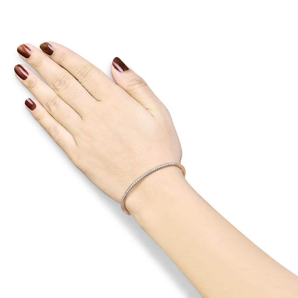 14K Gold 1.00 Cttw Half Eternity Diamond Bangle Bracelet (G-H Color, SI2-I1 Clarity) - 7" Inches