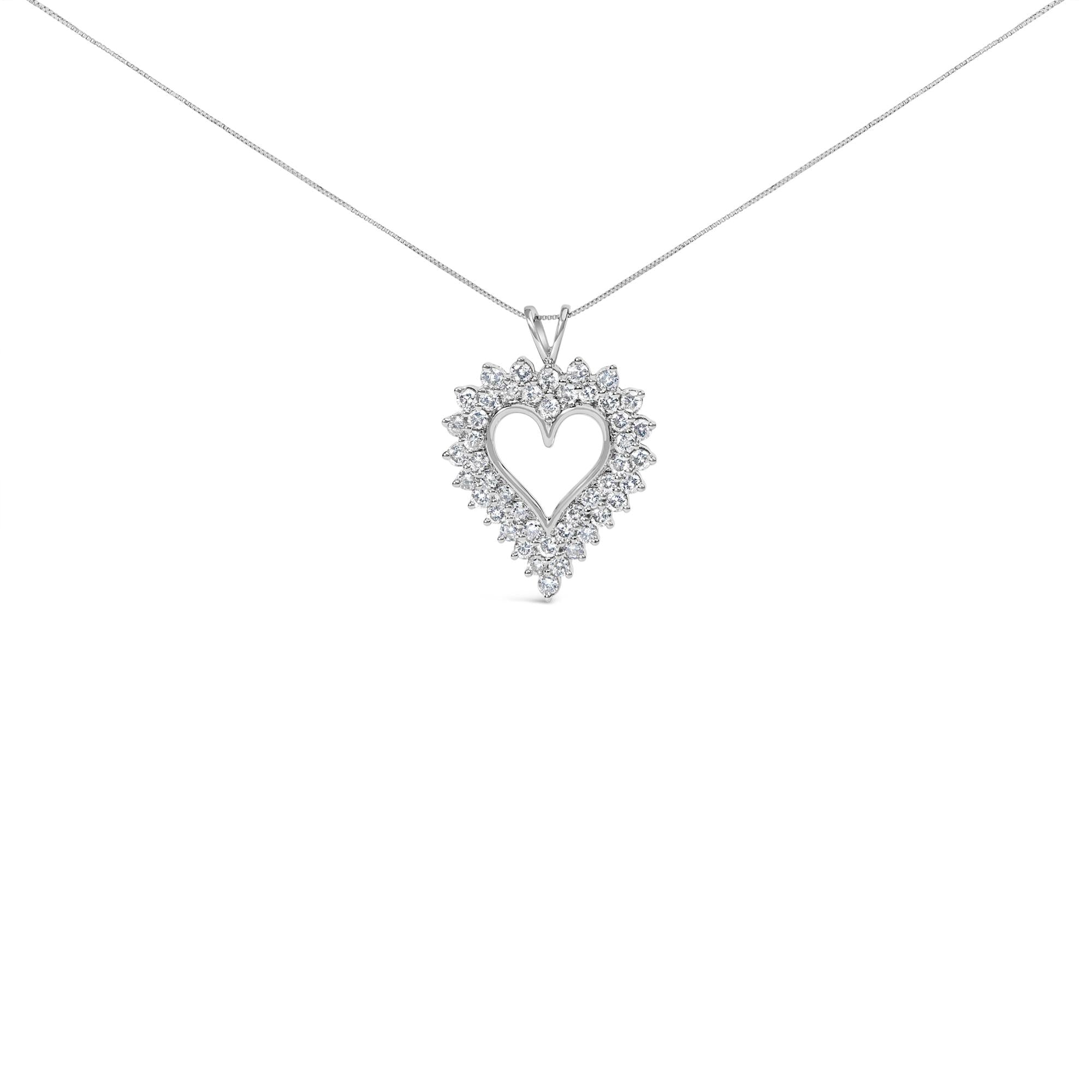 .925 Sterling Silver 3.00 Cttw Round Cut Diamond Cluster Heart 18" Pendant Necklace (K-L Color, I1-I2 Clarity)
