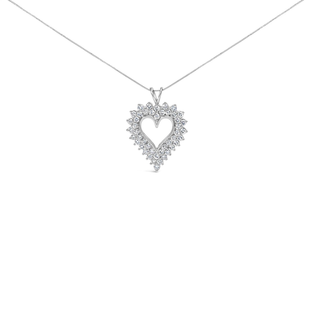 .925 Sterling Silver 3.00 Cttw Round Cut Diamond Cluster Heart 18" Pendant Necklace (K-L Color, I1-I2 Clarity)