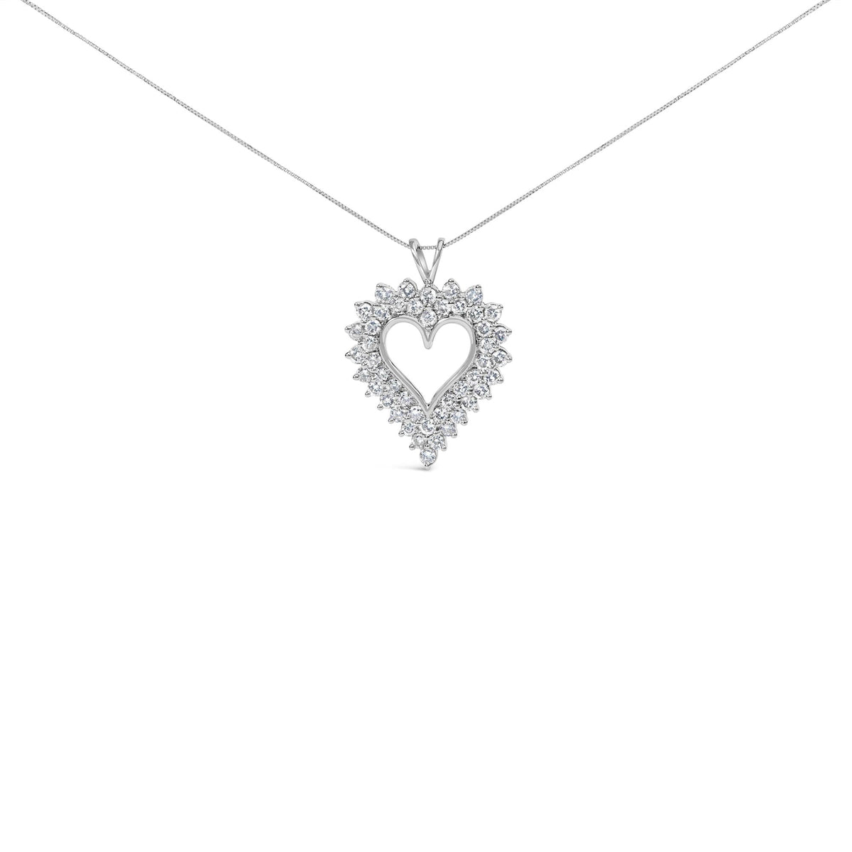 .925 Sterling Silver 3.00 Cttw Round Cut Diamond Cluster Heart 18" Pendant Necklace (K-L Color, I1-I2 Clarity)