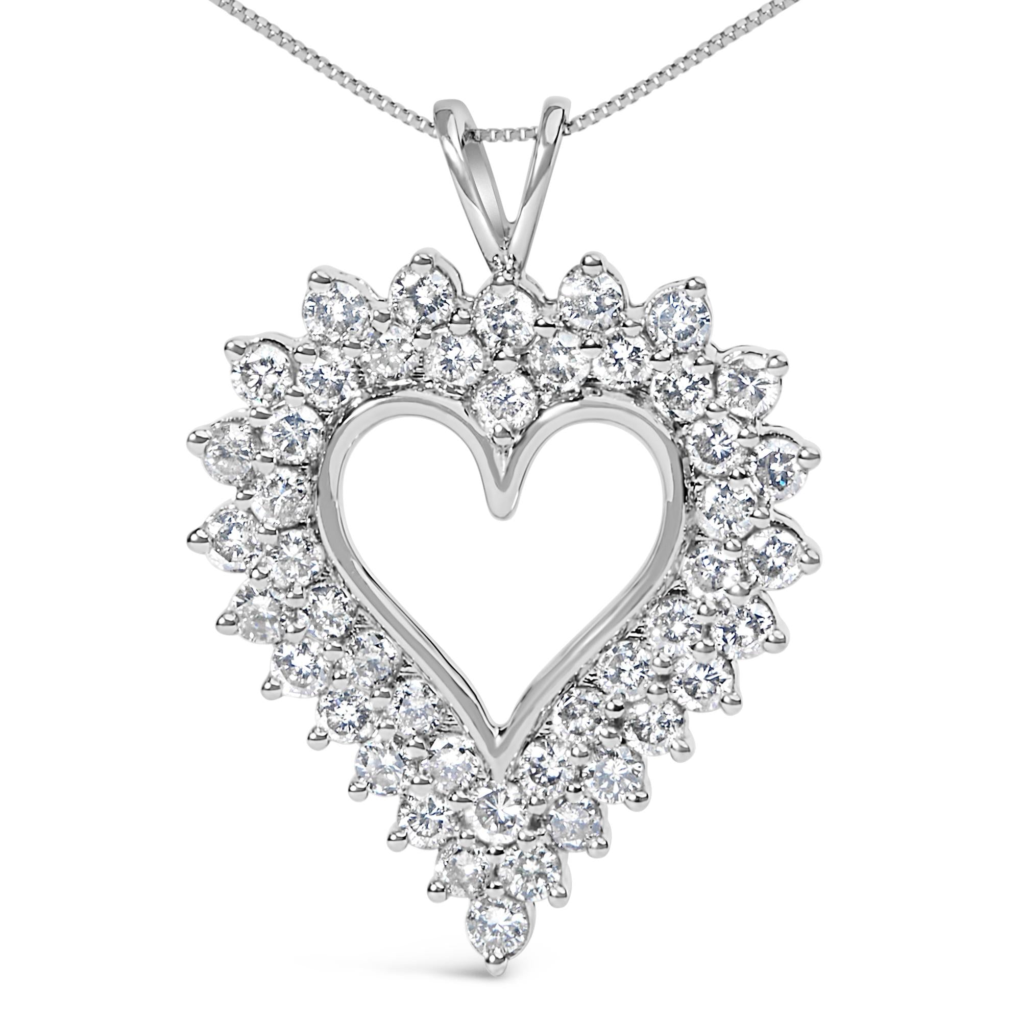 .925 Sterling Silver 3.00 Cttw Round Cut Diamond Cluster Heart 18" Pendant Necklace (K-L Color, I1-I2 Clarity)