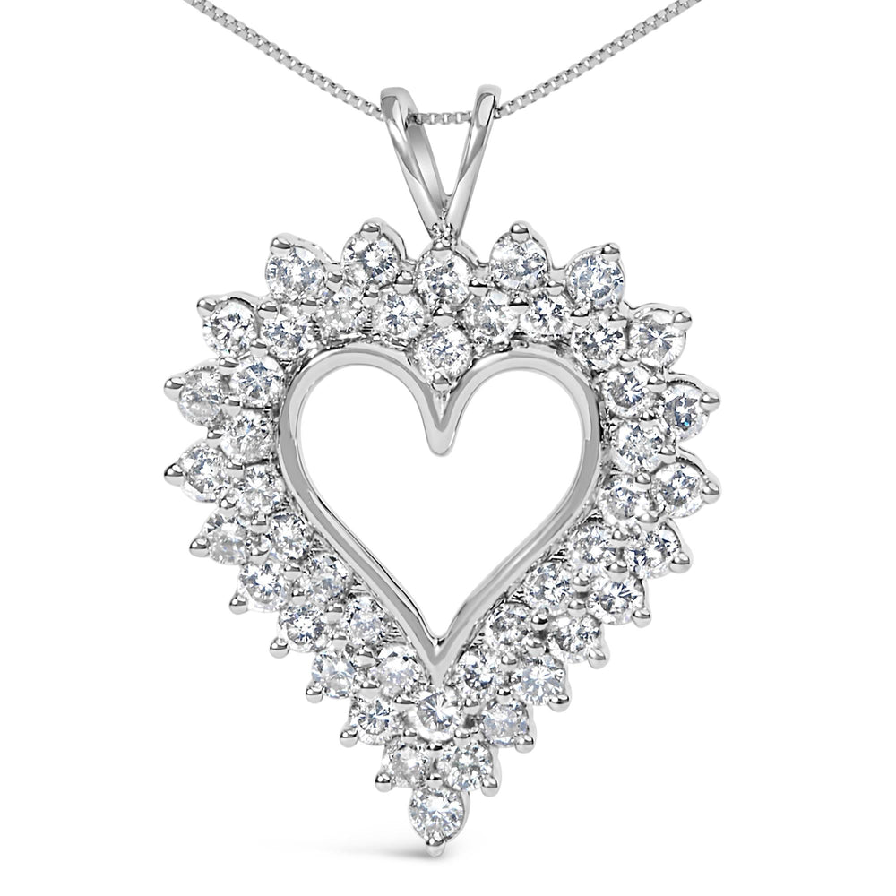 .925 Sterling Silver 3.00 Cttw Round Cut Diamond Cluster Heart 18" Pendant Necklace (K-L Color, I1-I2 Clarity)