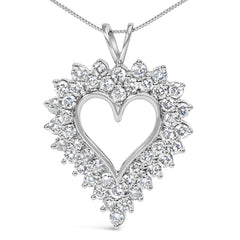 .925 Sterling Silver 3.00 Cttw Round Cut Diamond Cluster Heart 18" Pendant Necklace (K-L Color, I1-I2 Clarity)