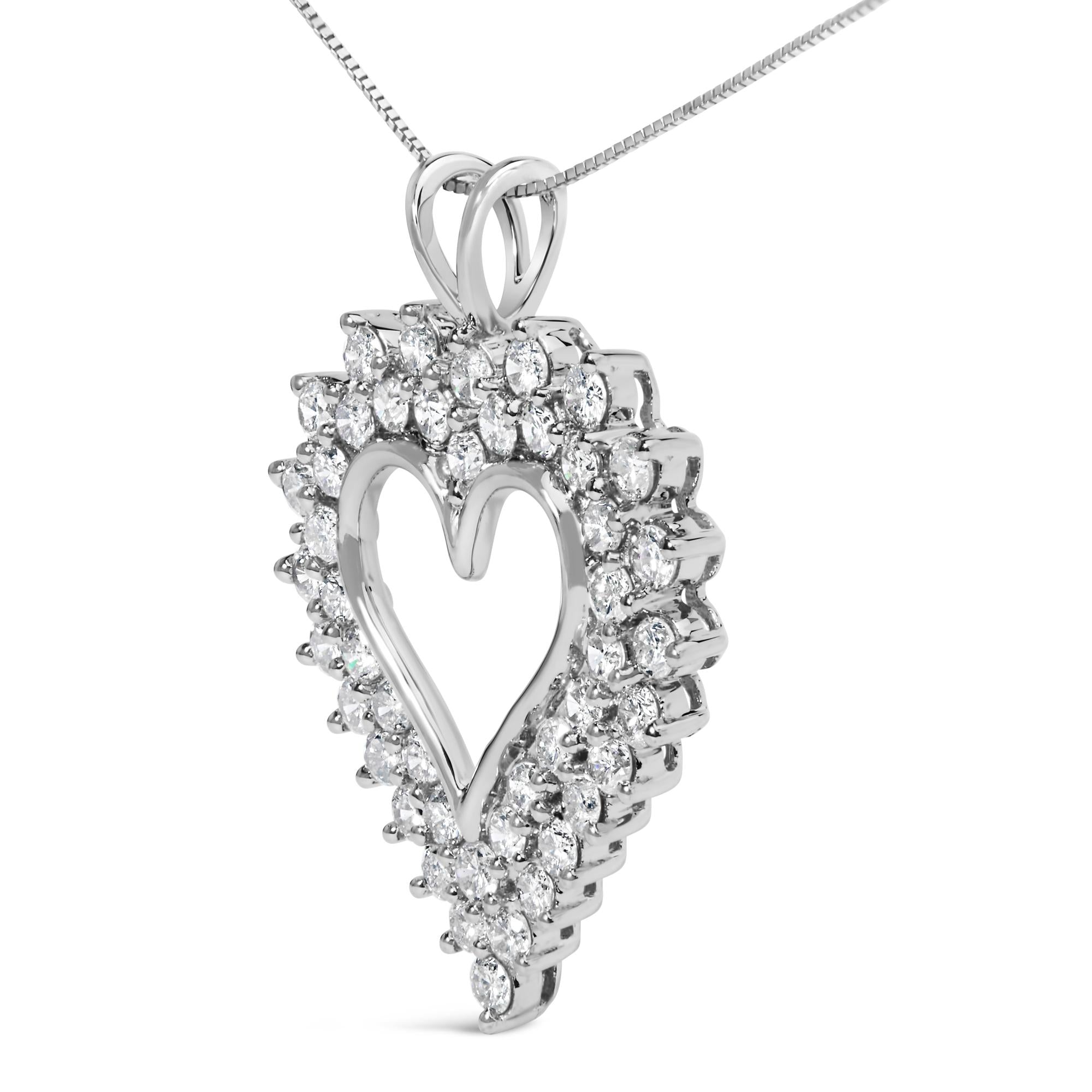 .925 Sterling Silver 3.00 Cttw Round Cut Diamond Cluster Heart 18" Pendant Necklace (K-L Color, I1-I2 Clarity)