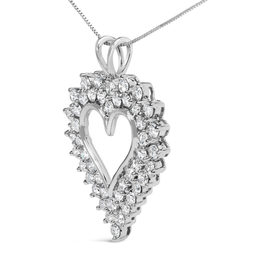 .925 Sterling Silver 3.00 Cttw Round Cut Diamond Cluster Heart 18" Pendant Necklace (K-L Color, I1-I2 Clarity)