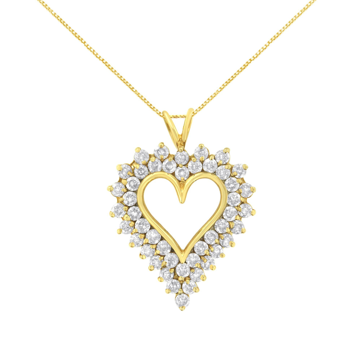 14K Yellow Gold Plated .925 Sterling Silver 4.0 cttw Prong Set, Round-Cut Diamond Heart 18" Pendant (K-L Color, I1-I2 Clarity)