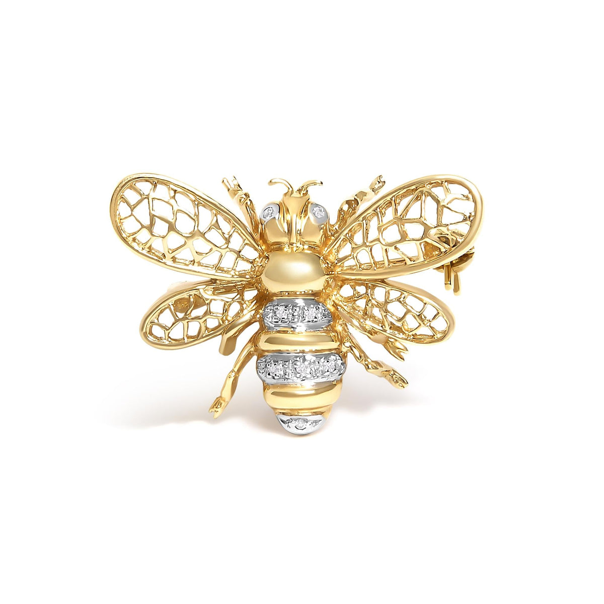 14K Yellow Gold Diamond Accent Bumble Bee Brooch Convertible Pendant