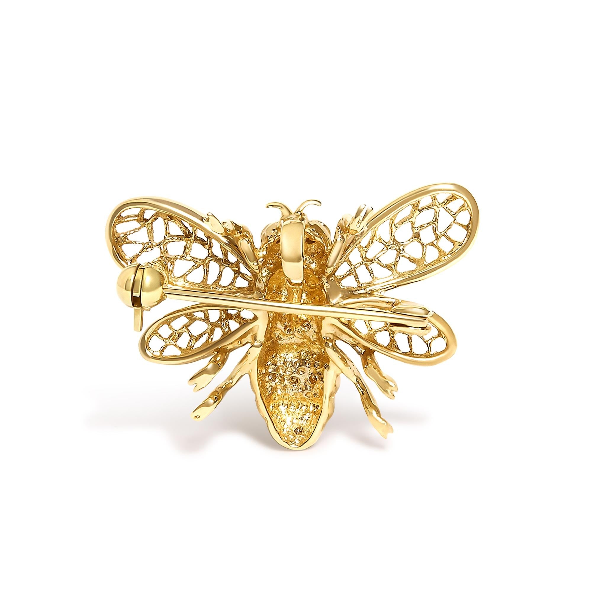 14K Yellow Gold Diamond Accent Bumble Bee Brooch Convertible Pendant