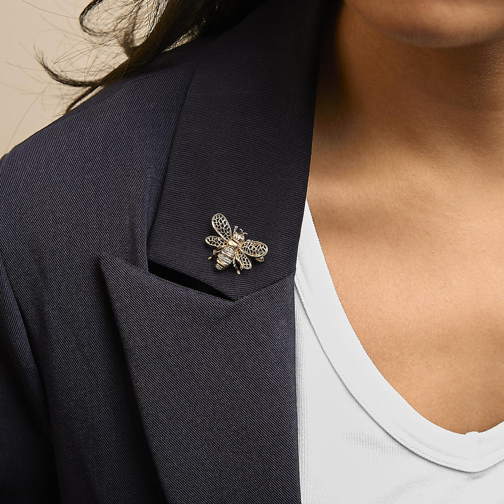 14K Yellow Gold Diamond Accent Bumble Bee Brooch Convertible Pendant