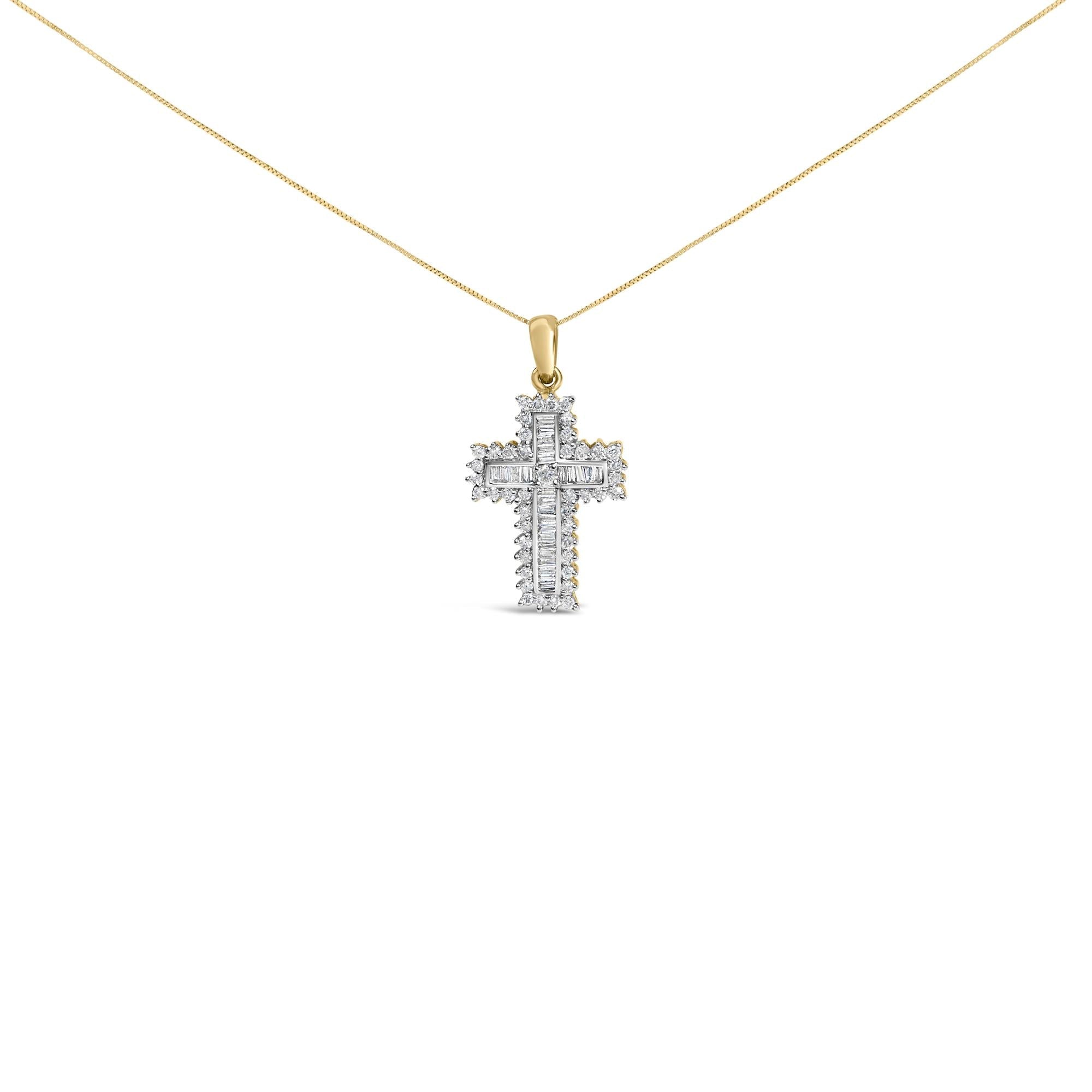 14K Yellow Gold 2.0 Cttw Multi-Row Diamond Cross Pendant Necklace