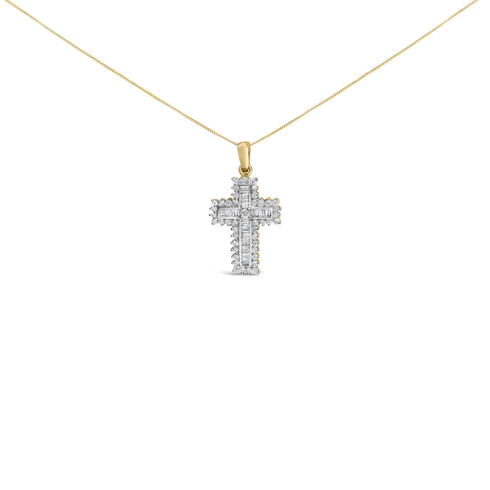 14K Yellow Gold 2.0 Cttw Multi-Row Diamond Cross Pendant Necklace