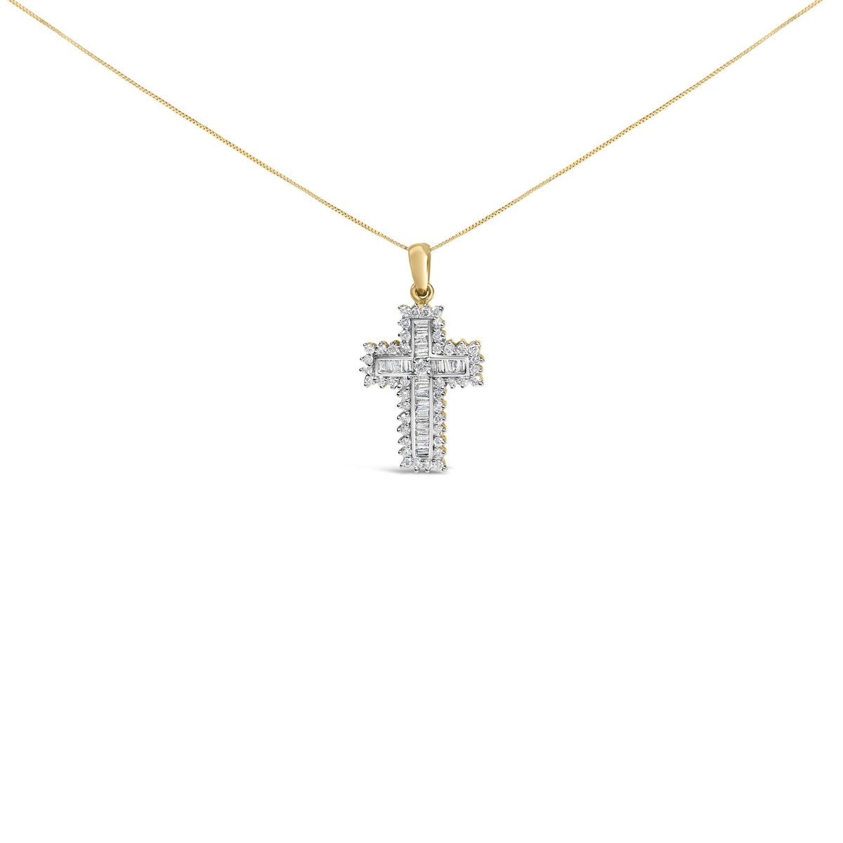 14K Yellow Gold 2.0 Cttw Multi-Row Diamond Cross Pendant Necklace