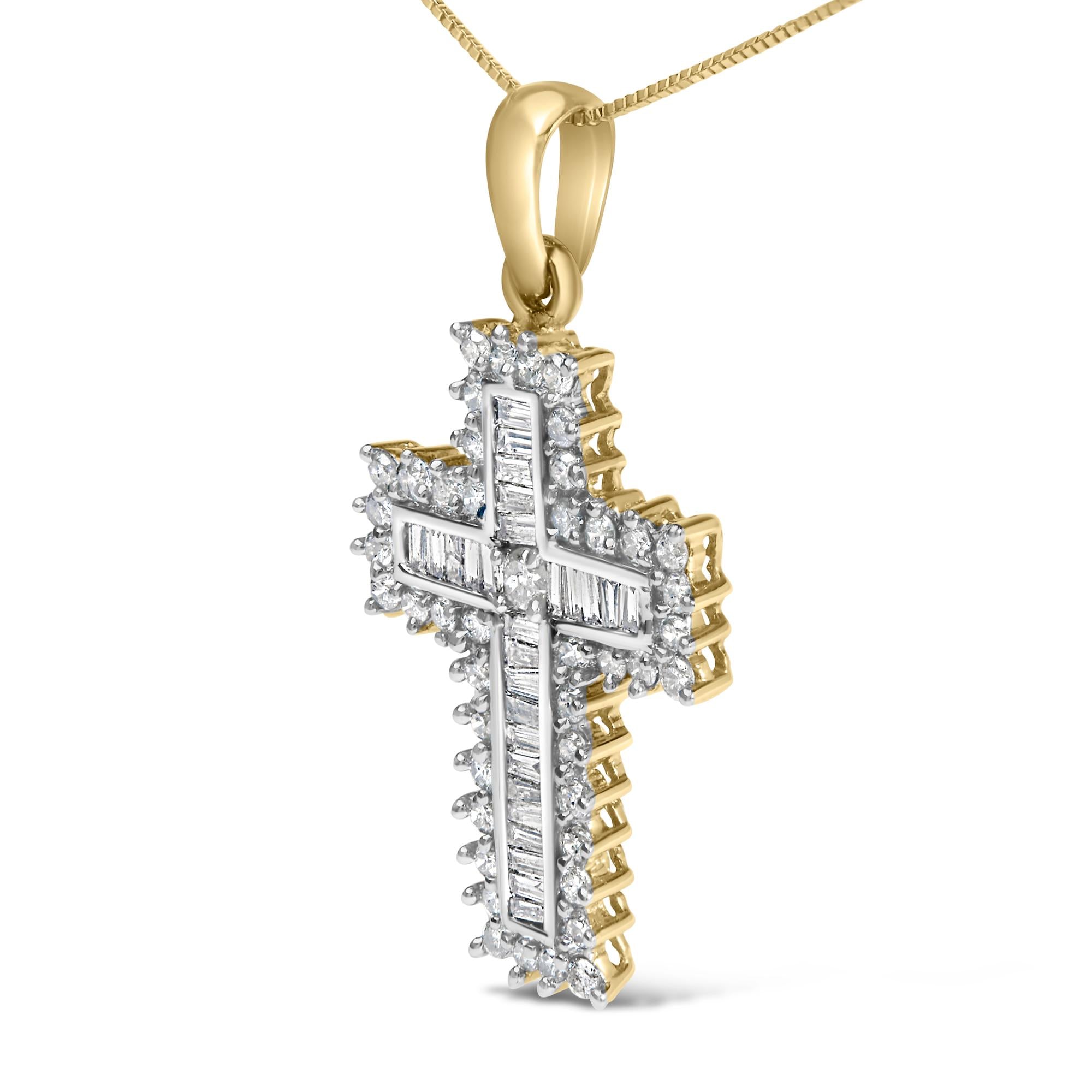 14K Yellow Gold 2.0 Cttw Multi-Row Diamond Cross Pendant Necklace