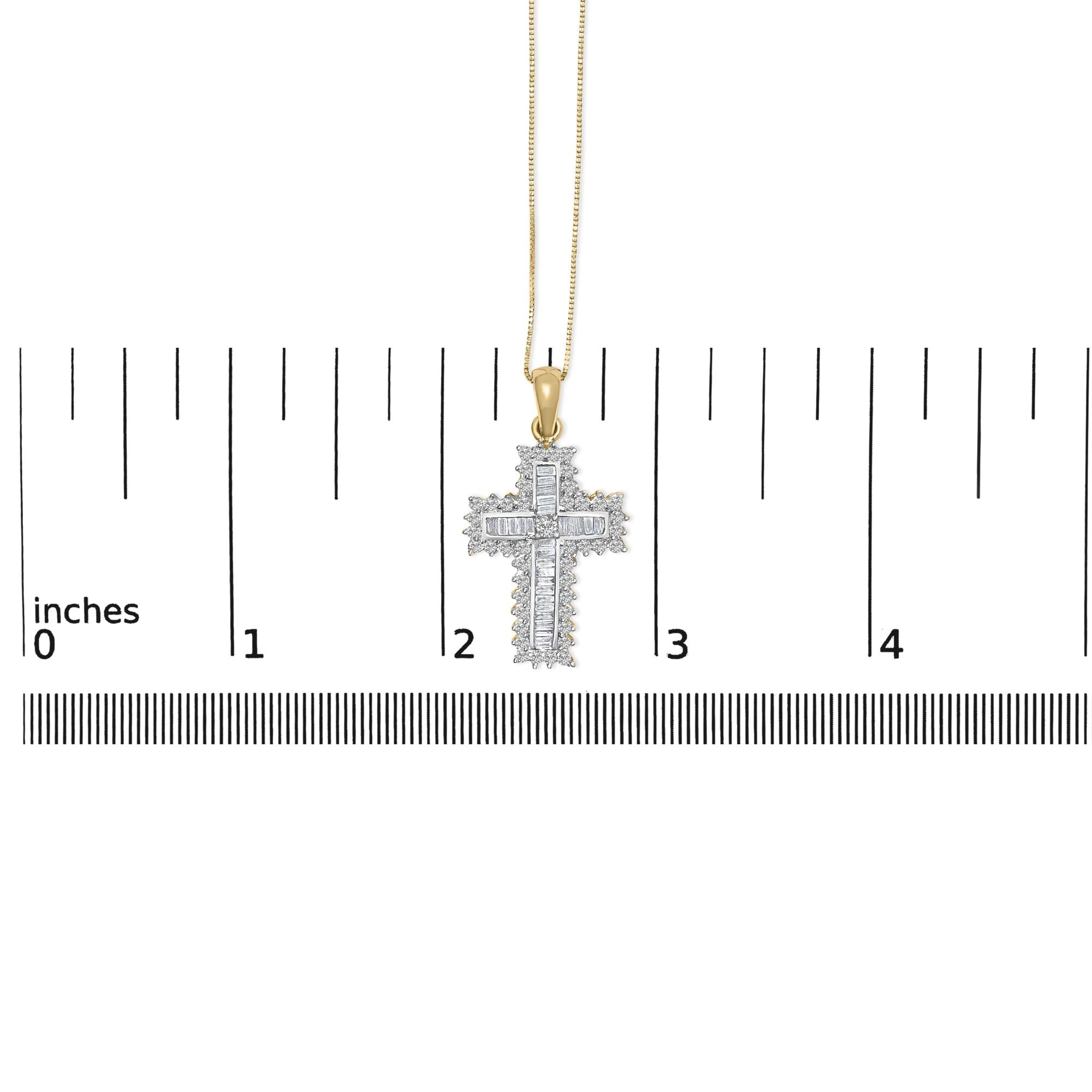 14K Yellow Gold 2.0 Cttw Multi-Row Diamond Cross Pendant Necklace