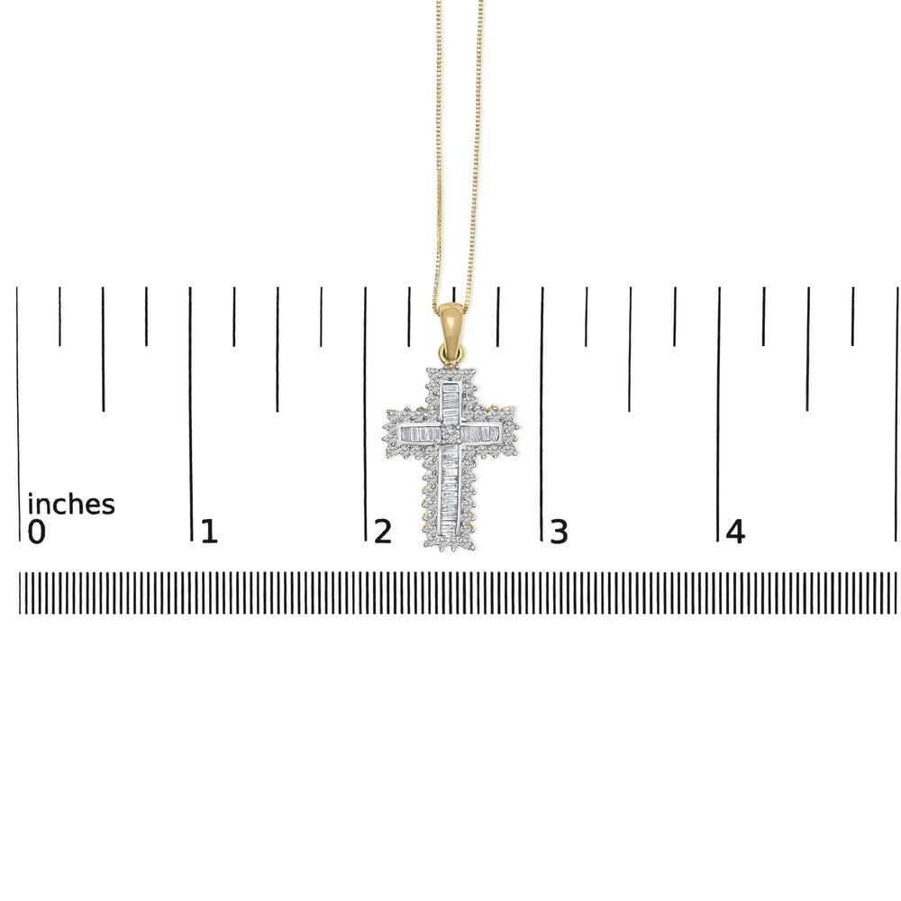 14K Yellow Gold 2.0 Cttw Multi-Row Diamond Cross Pendant Necklace
