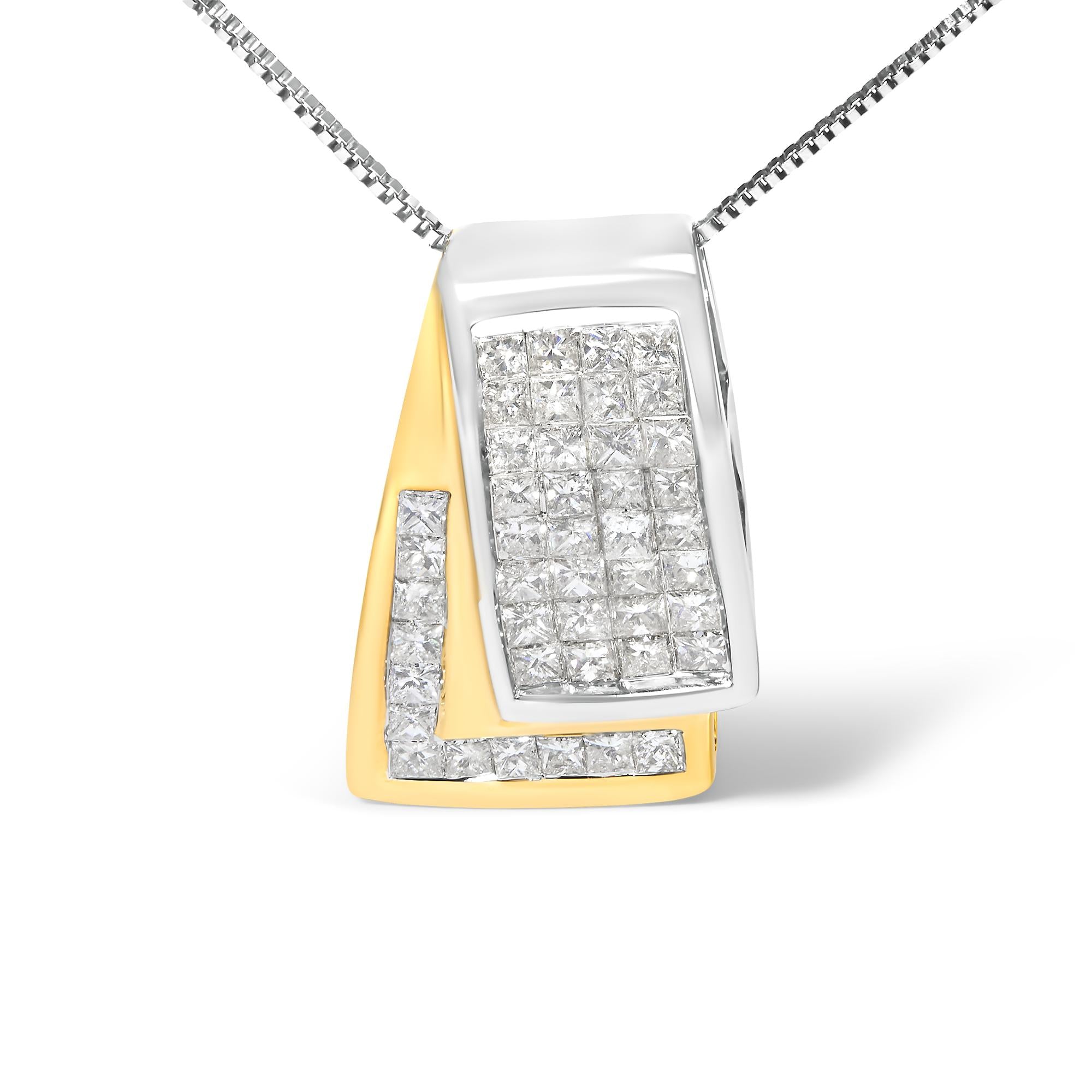 14K Gold 1.0 Cttw Princess Cut Diamond Two Tone Foldover Box Pendant 18” Box Chain Necklace (H-I Color, SI2-I1 Clarity)