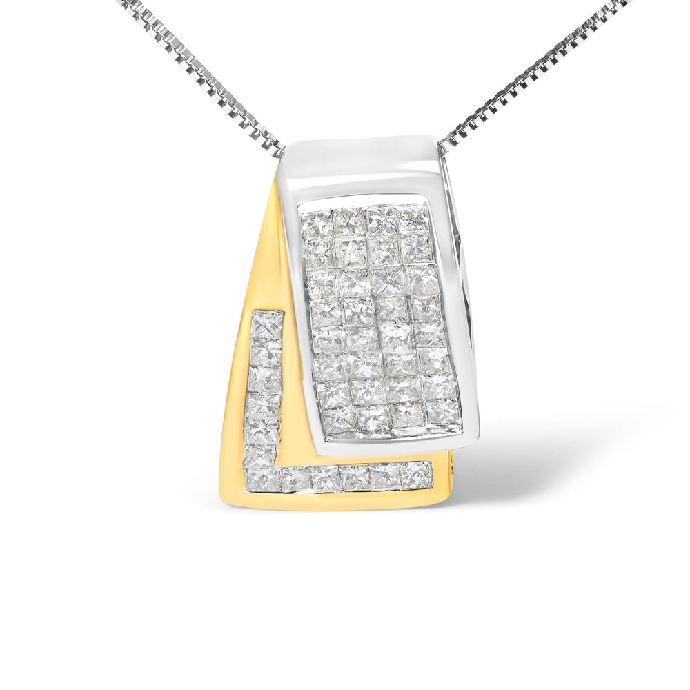 14K Gold 1.0 Cttw Princess Cut Diamond Two Tone Foldover Box Pendant 18” Box Chain Necklace (H-I Color, SI2-I1 Clarity)