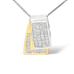 14K Gold 1.0 Cttw Princess Cut Diamond Two Tone Foldover Box Pendant 18” Box Chain Necklace (H-I Color, SI2-I1 Clarity)