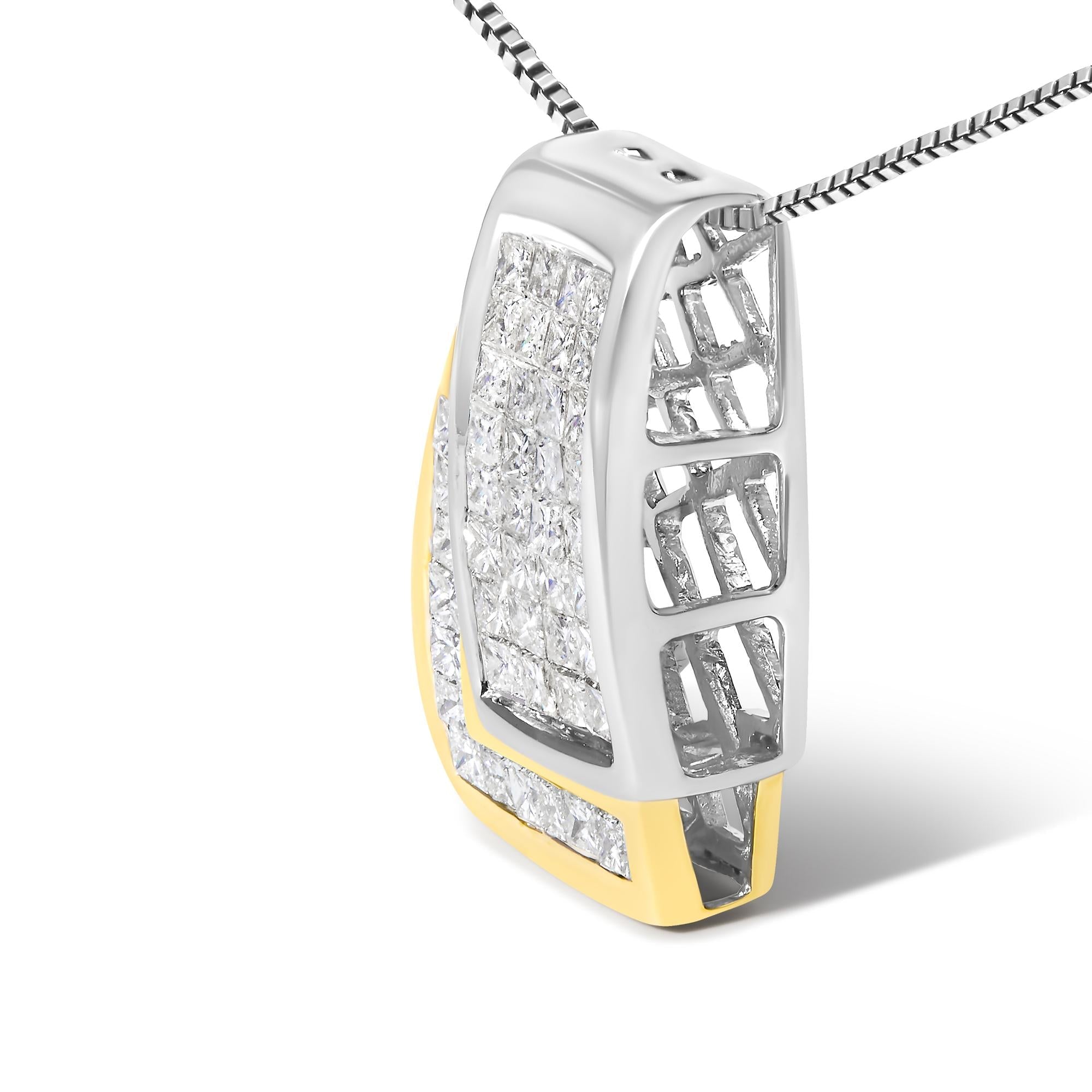14K Gold 1.0 Cttw Princess Cut Diamond Two Tone Foldover Box Pendant 18” Box Chain Necklace (H-I Color, SI2-I1 Clarity)