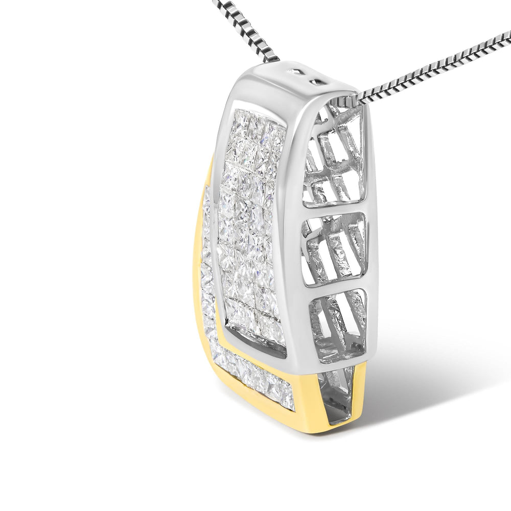 14K Gold 1.0 Cttw Princess Cut Diamond Two Tone Foldover Box Pendant 18” Box Chain Necklace (H-I Color, SI2-I1 Clarity)