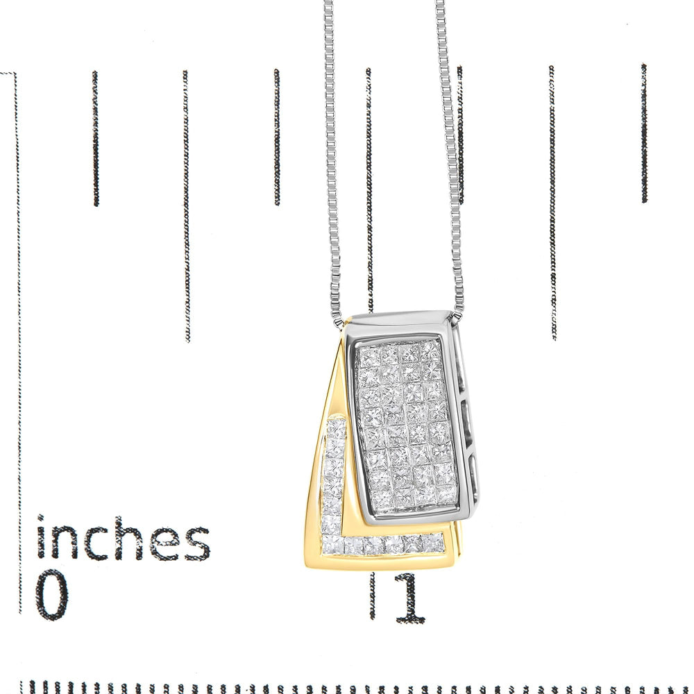 14K Gold 1.0 Cttw Princess Cut Diamond Two Tone Foldover Box Pendant 18” Box Chain Necklace (H-I Color, SI2-I1 Clarity)