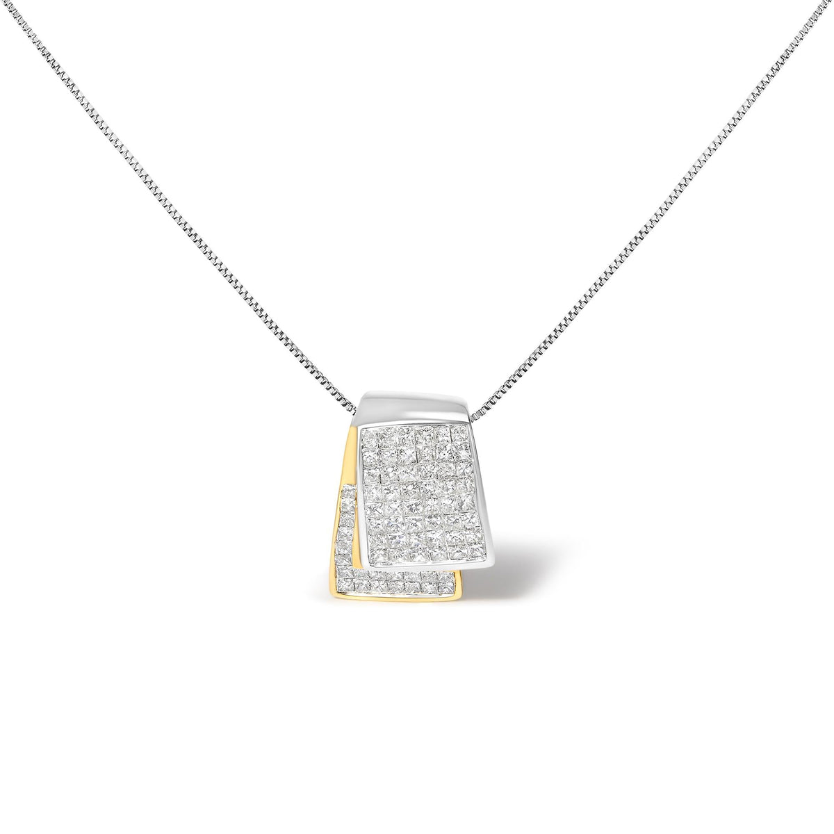 14K White and Yellow Gold 2.0 Cttw Princess Cut Diamond Two Tone Foldover Box Pendant 18” Box Chain Necklace (H-I Color, SI1-SI2 Clarity)