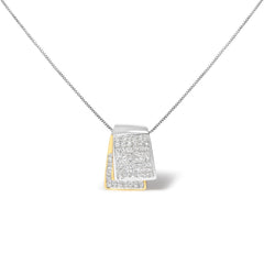 14K White and Yellow Gold 2.0 Cttw Princess Cut Diamond Two Tone Foldover Box Pendant 18” Box Chain Necklace (H-I Color, SI1-SI2 Clarity)