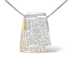14K White and Yellow Gold 2.0 Cttw Princess Cut Diamond Two Tone Foldover Box Pendant 18” Box Chain Necklace (H-I Color, SI1-SI2 Clarity)