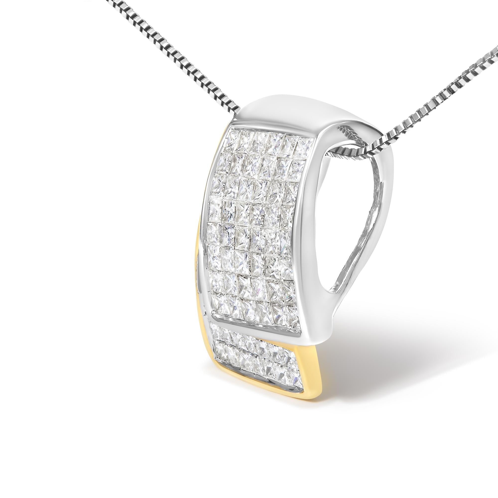 14K White and Yellow Gold 2.0 Cttw Princess Cut Diamond Two Tone Foldover Box Pendant 18” Box Chain Necklace (H-I Color, SI1-SI2 Clarity)